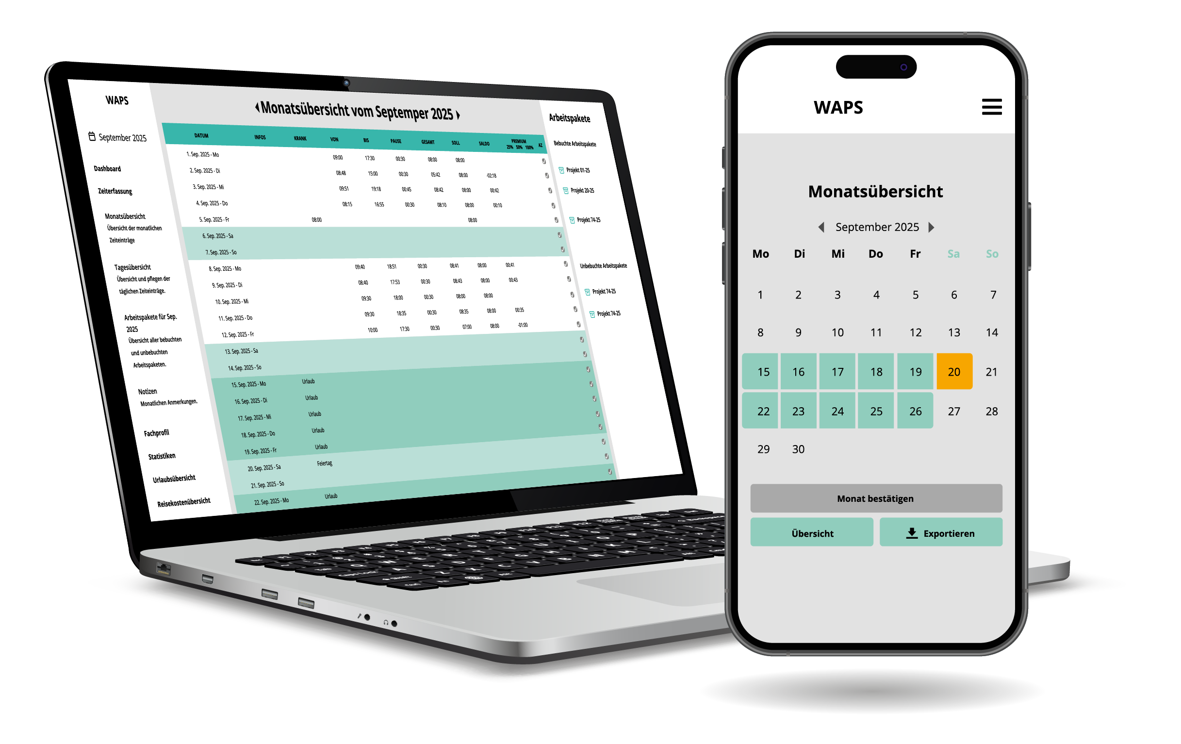 online-zeiterfassung-waps Online Zeiterfassung mit WAPS, durch Kalender übersicht